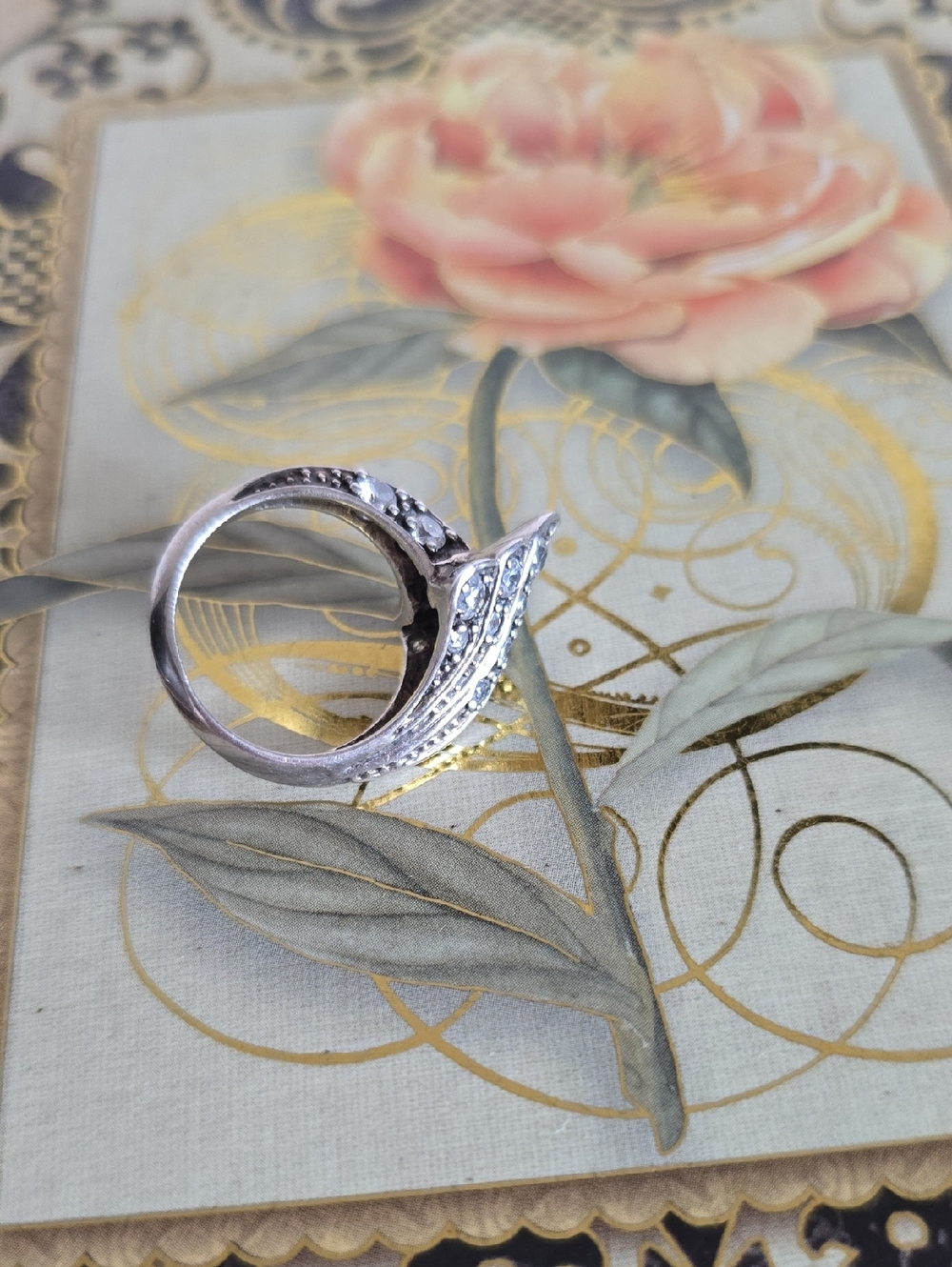 Elegant sterlind Silver Marquise Leaf Ring 1940